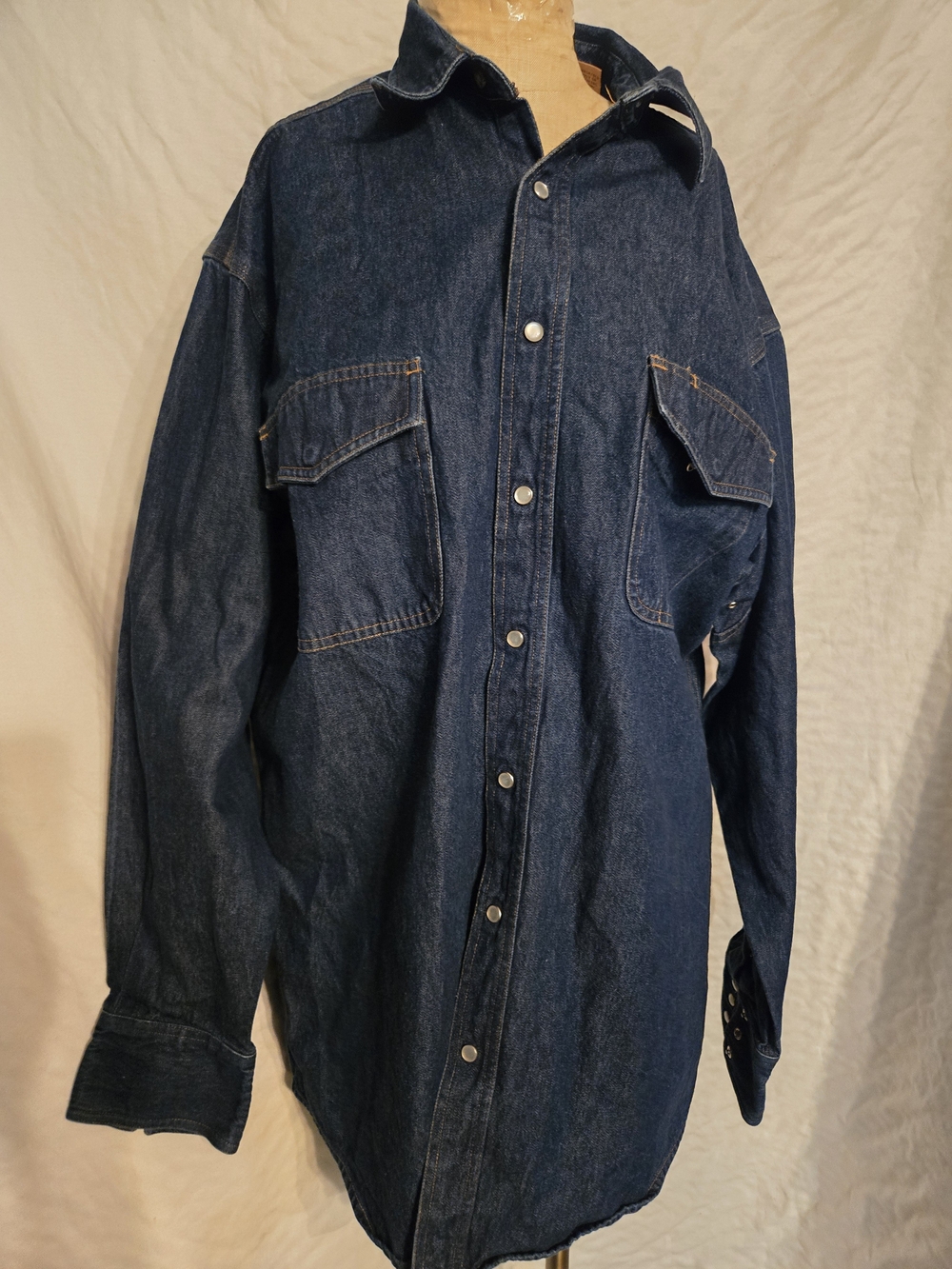Men's Dark Blue Denim Button-Up Shirt
